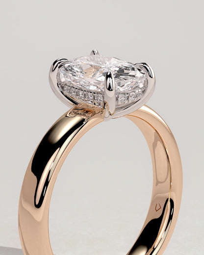 Cora - Elongated Cushion Claw Solitaire with Cigar Band and Hidden Halo Engagement Ring - Rose Two-Tone