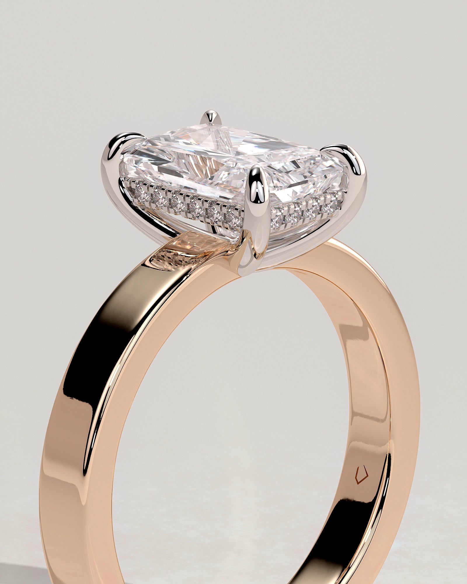 Aida - Radiant Claw Solitaire with Flat Cigar Band and Hidden Halo Engagement Ring - Rose Two-Tone - Rose Two-Tone 2ct