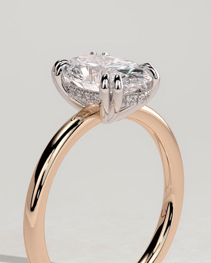 Avery - Oval Double Claw Solitaire with Hidden Halo Engagement Ring - Rose Two-Tone