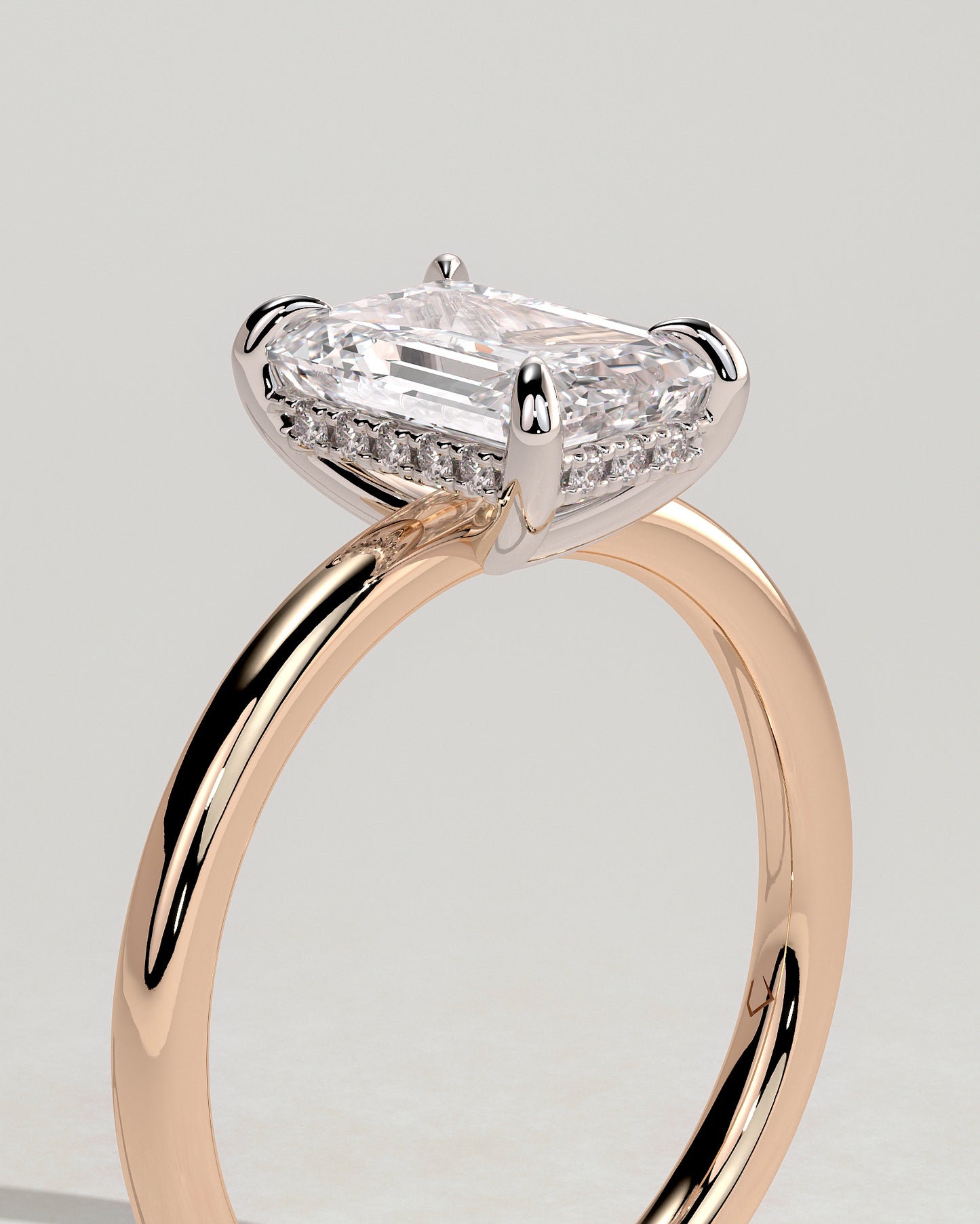 Alice - Emerald Claw Solitaire with Hidden Halo Engagement Ring - Rose Two-Tone - Rose Two-Tone 2ct