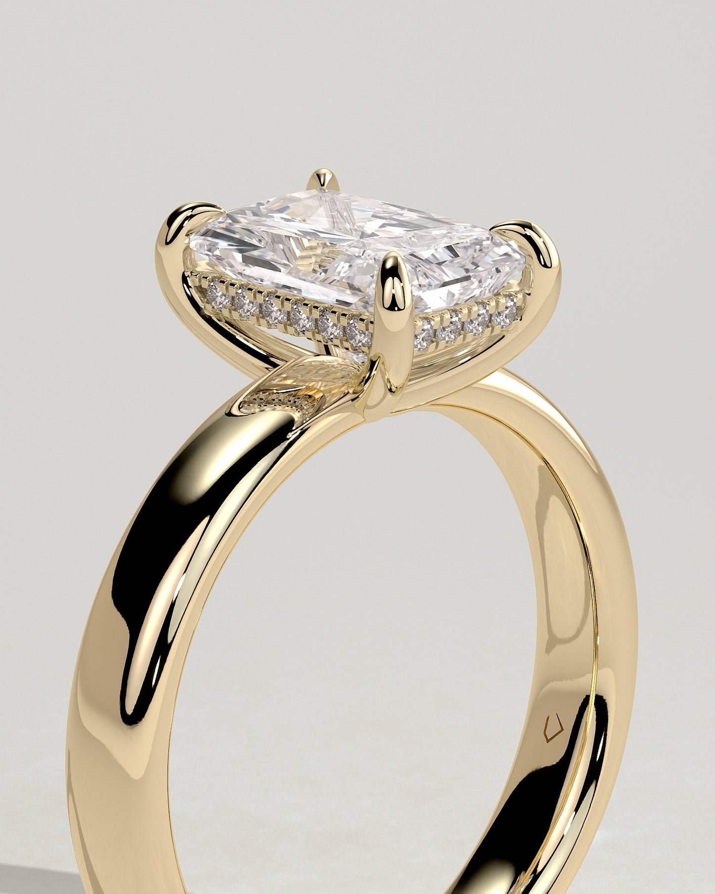 Angelina - Radiant Claw Solitaire with Cigar Band and Hidden Halo Engagement Ring - Yellow Gold - Yellow Gold 2ct