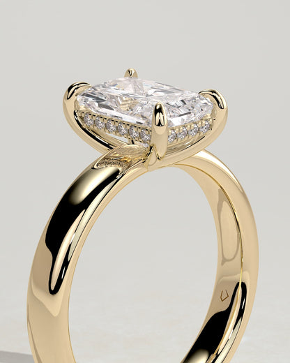 Angelina - Radiant Claw Solitaire with Cigar Band and Hidden Halo Engagement Ring - Yellow Gold - yellow gold - Lara Jewels