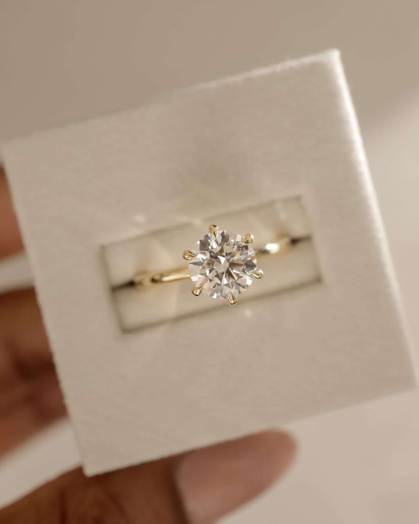 Aria - Round Claw Solitaire with Wrap Around Hidden Halo Engagement Ring - Yellow Gold - yellow gold - Lara Jewels