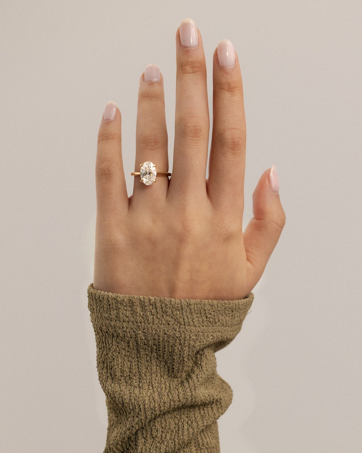 Bethany - Oval Claw Solitaire with Hidden Halo, Tapered Band and Cathedral High Setting Engagement Ring - Rose Gold