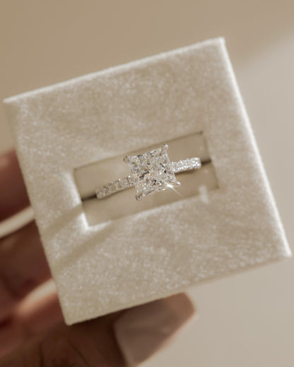Brooklyn - Princess Claw Solitaire with Wrap Around Hidden Halo and Pave Band Engagement Ring - Yellow Gold