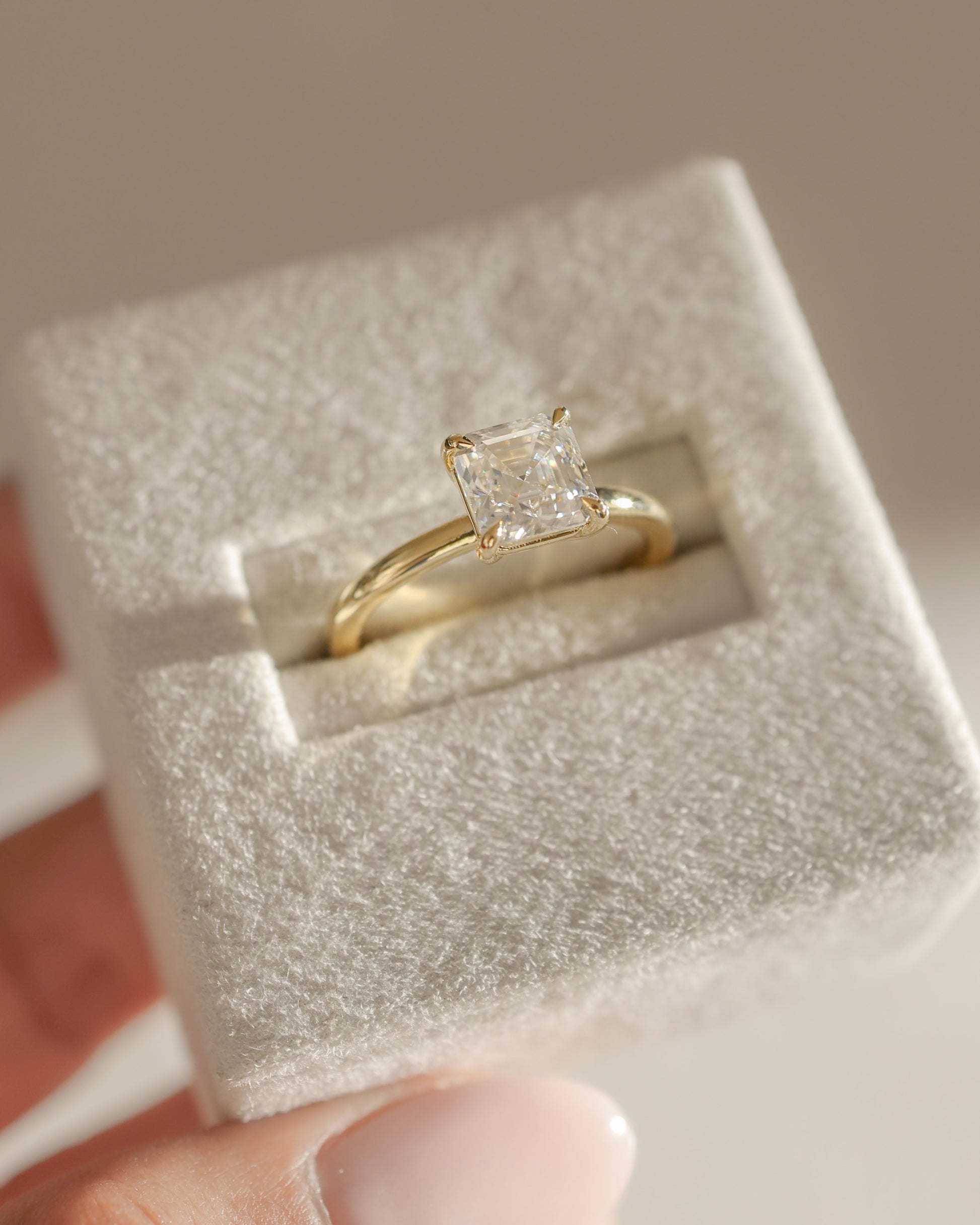 Emmy - Asscher Claw Solitaire Engagement Ring - Rose Two-Tone - Lifestyle
