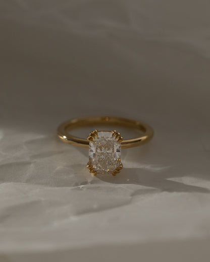 Helena - Elongated Cushion Triple Claw Solitaire Engagement Ring - Yellow Gold