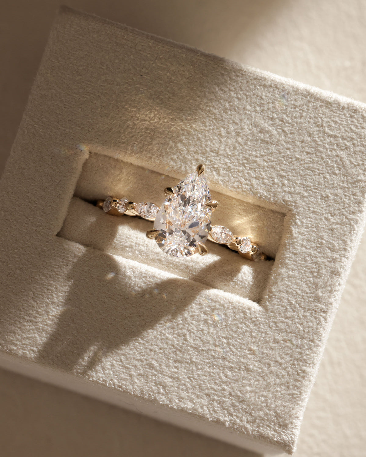 Jacinta - Pear Claw Solitaire with Marquise and Round Accent Stones Engagement Ring - Yellow Gold