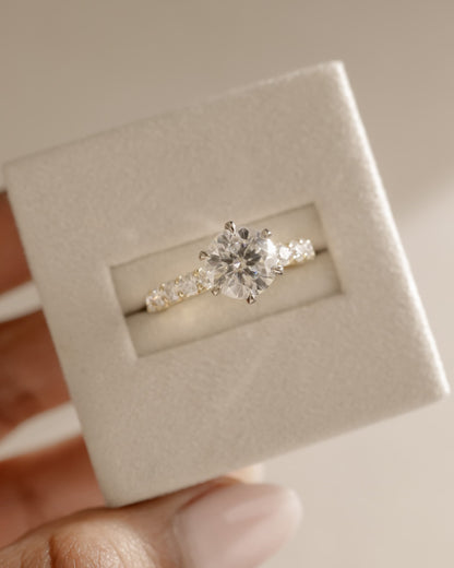 Quinn - Round Claw Solitaire with Half Eternity Band Engagement Ring - Rose Gold