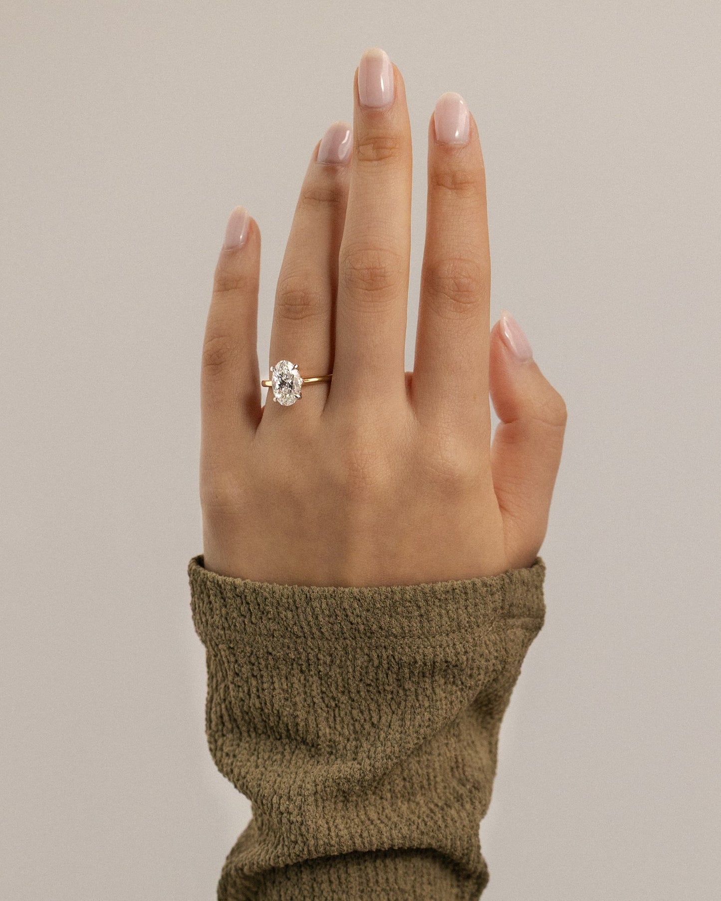 Scarlett - Oval Claw Solitaire with Hidden Halo and Cathedral High Setting Engagement Ring - Rose Two-Tone