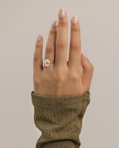 Scarlett - Oval Claw Solitaire with Hidden Halo and Cathedral High Setting Engagement Ring - Rose Two-Tone