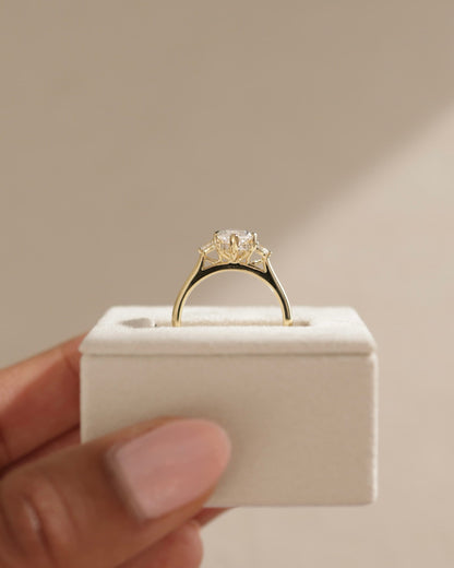 Hannah - Marquise Claw Trilogy with Pear Side Stones and Hidden Halo Engagement Ring - Yellow Gold