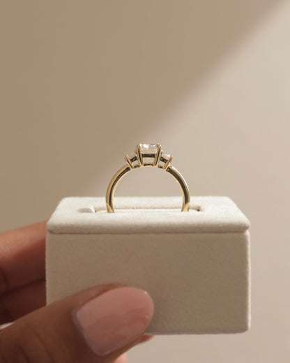 Silvana - Emerald Claw Trilogy with Emerald Side Stones and Low Setting Engagement Ring - Rose Gold