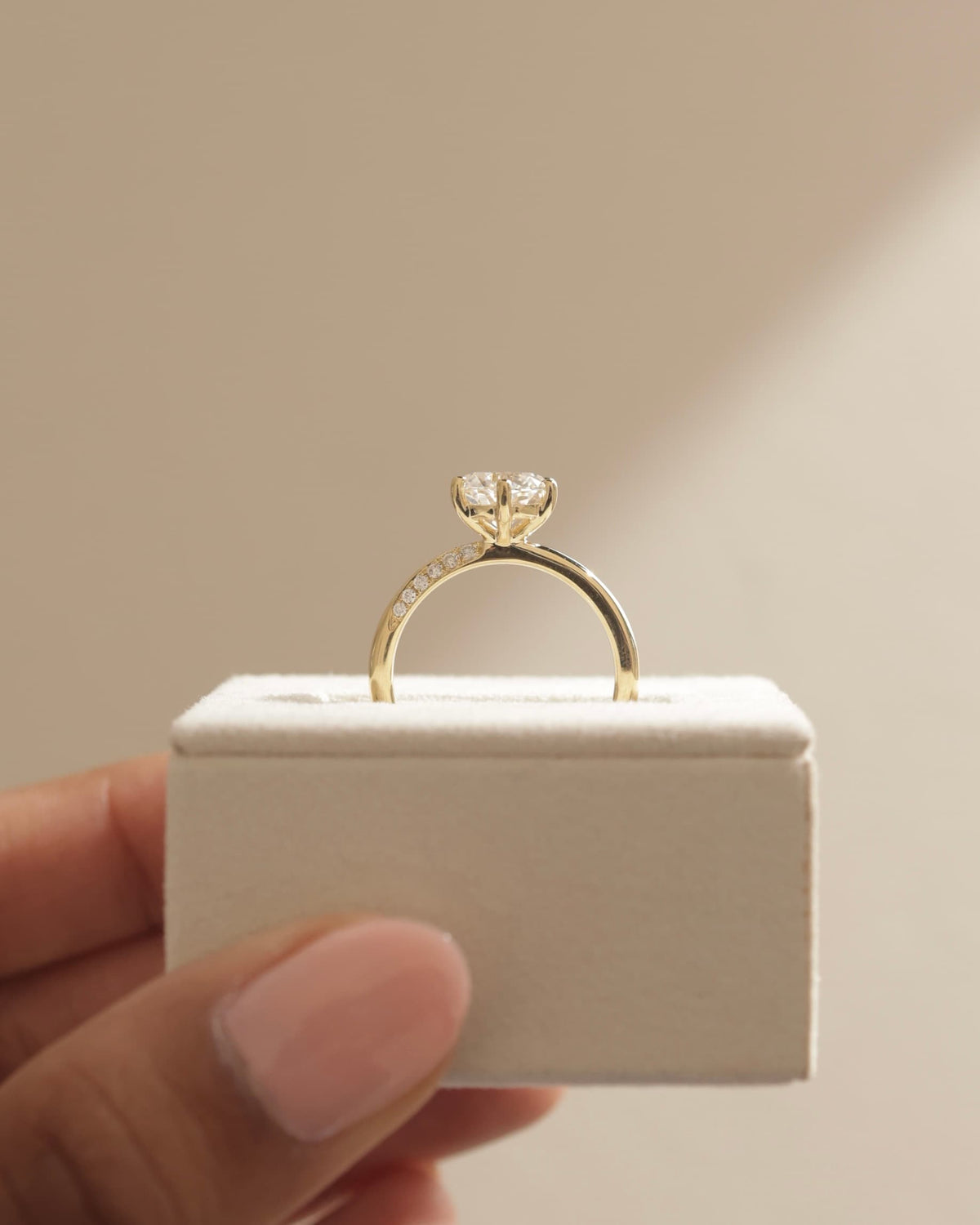 Mahlia - Round Claw Solitaire with Sweeping Micropav?Band Engagement Ring - White Gold