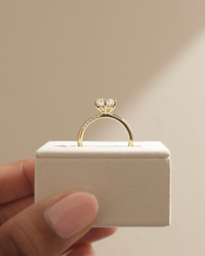 Mahlia - Round Claw Solitaire with Sweeping Micropav?Band Engagement Ring - Yellow Gold