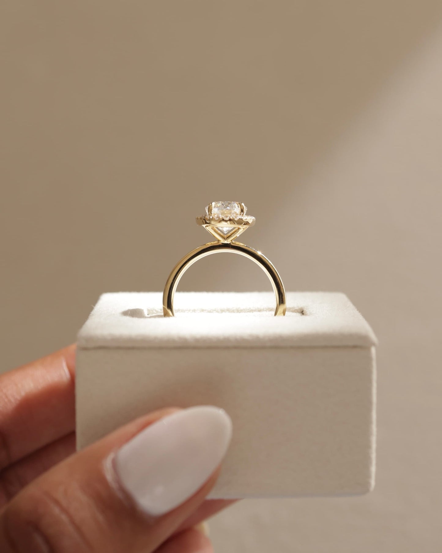 Phoebe - Oval Claw Solitaire with Halo Engagement Ring - White Gold