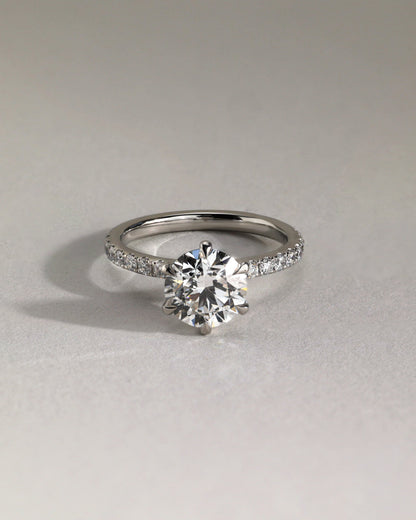 Alexandria - Round Claw Solitaire with Pave Band Engagement Ring - Yellow Gold - yellow gold - Lara Jewels