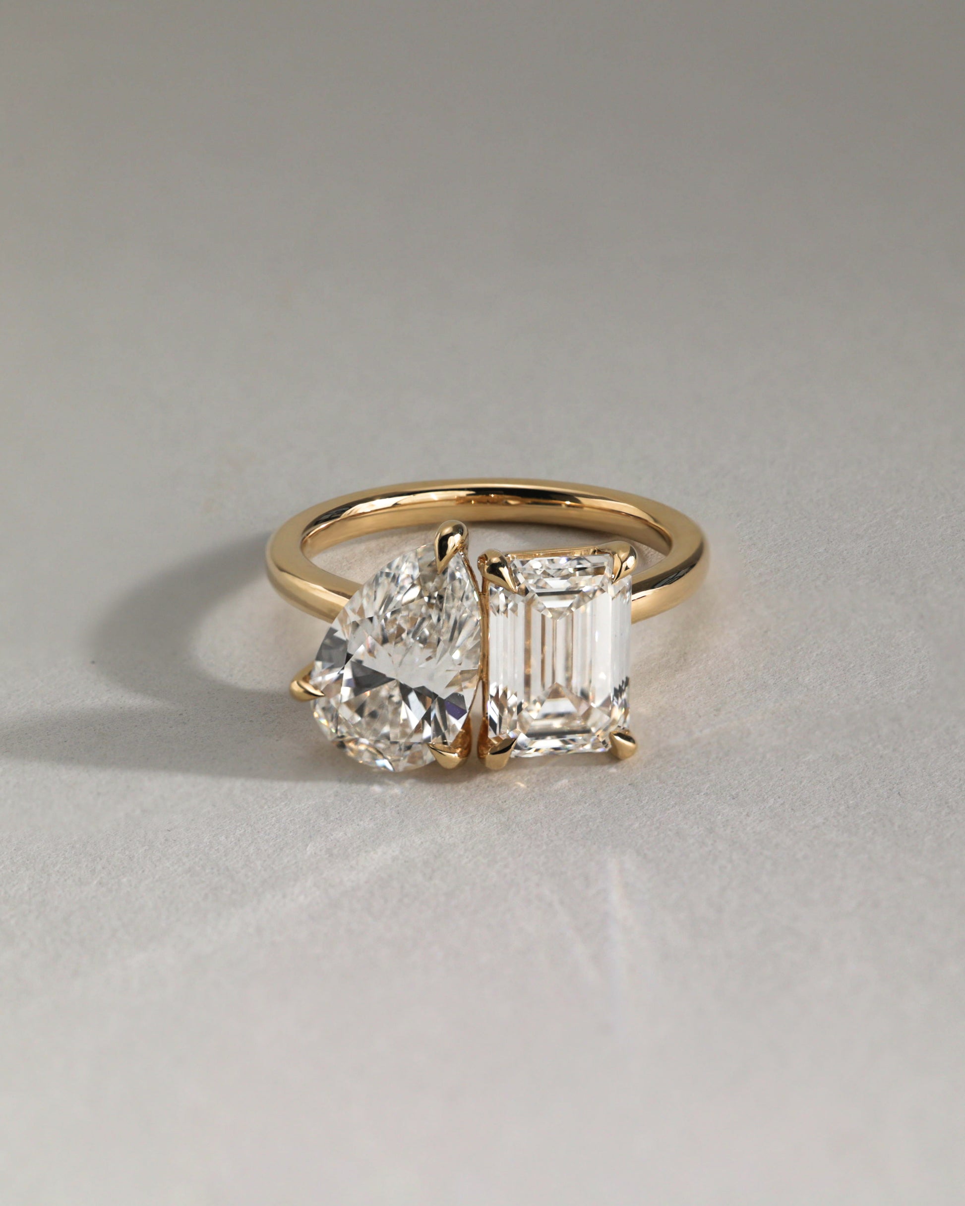 Amor - Pear and Emerald Claw Toi et Moi Engagement Ring - Rose Two-Tone - Lifestyle