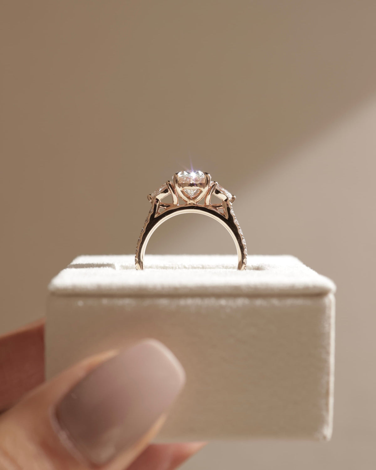 Arabella - Oval Claw Trilogy with Pear Side Stones and Pave Band Engagement Ring - White Gold - white gold - Lara Jewels