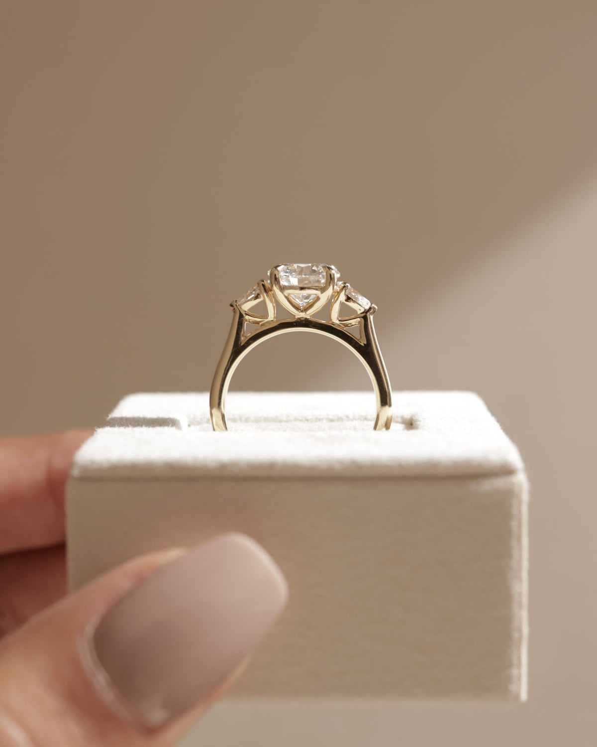 Arya - Round Claw Trilogy with Pear Side Stones and Cathedral Setting Engagement Ring - White Gold