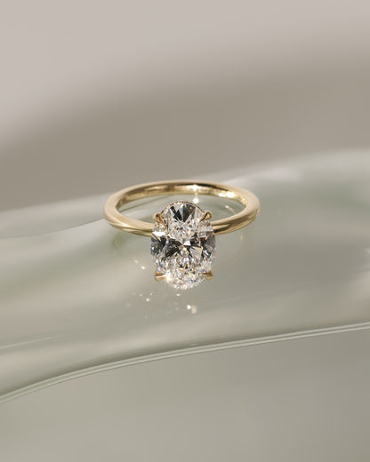 Cecilia - Oval Claw Solitaire with Wrap Around Hidden Halo Engagement Ring - Yellow Two-Tone