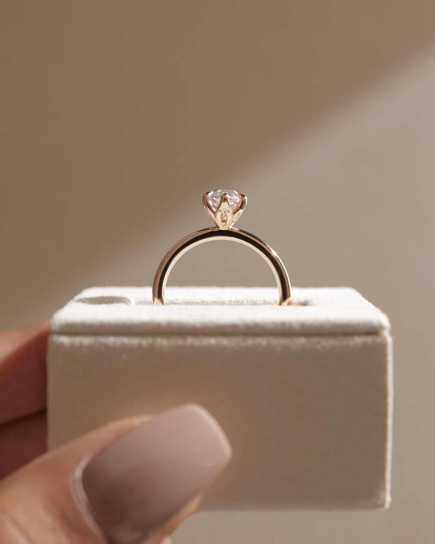 Eve - Marquise Claw Solitaire with Petal Gallery Engagement Ring - Rose Gold