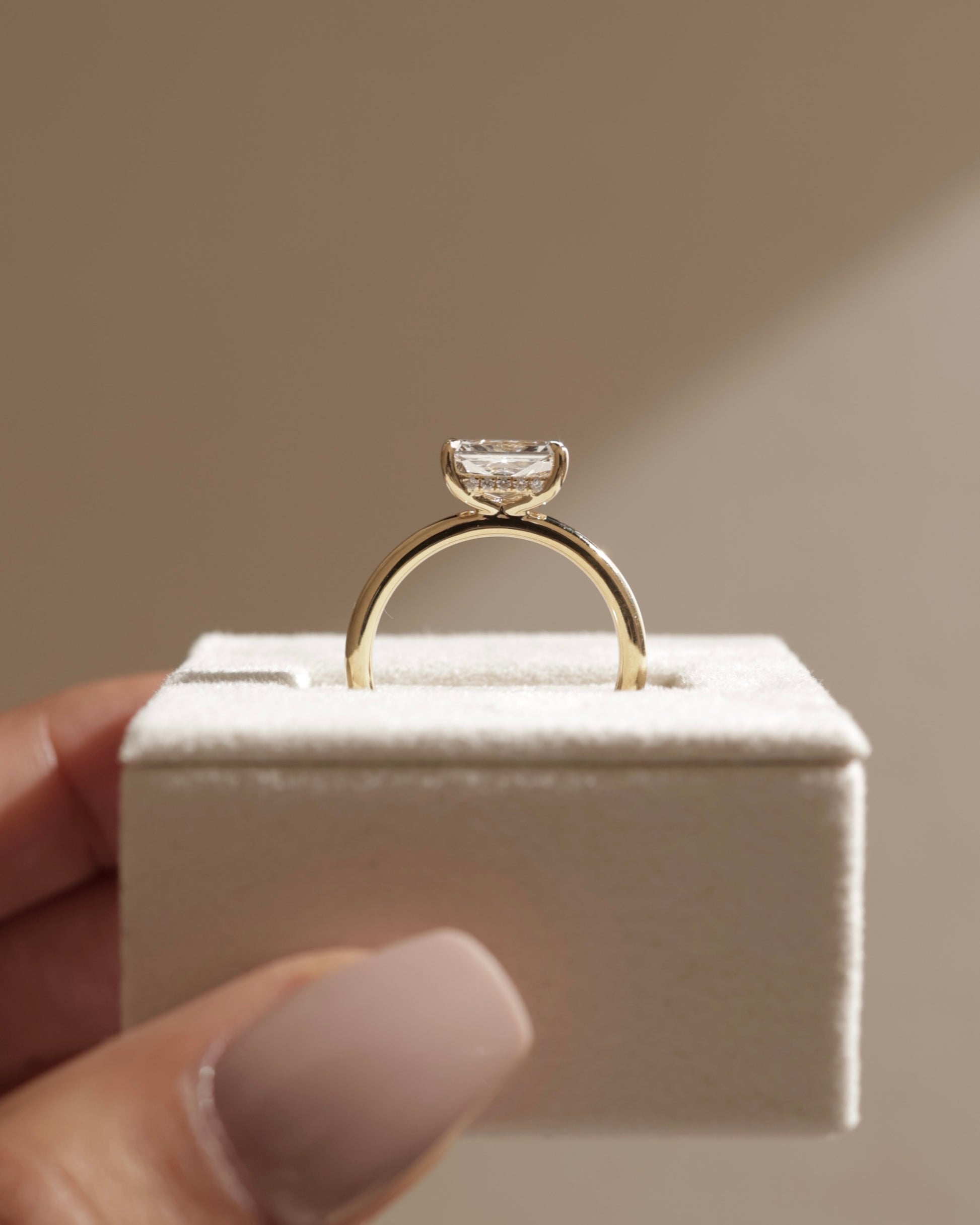 Francene - Radiant East West Claw Solitaire with Hidden Halo Engagement Ring - Rose Two-Tone - Lifestyle