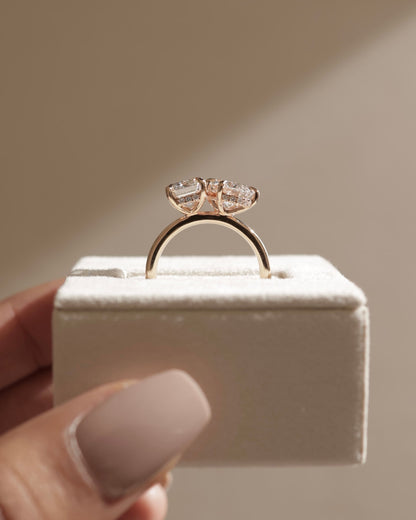 Tahlia - Emerald and Pear Claw Toi et Moi with Hidden Halo Engagement Ring - Platinum
