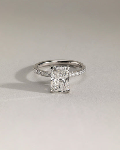 Thea - Radiant Claw Solitaire with Hidden Halo and Pave Band Engagement Ring - Yellow Two-Tone
