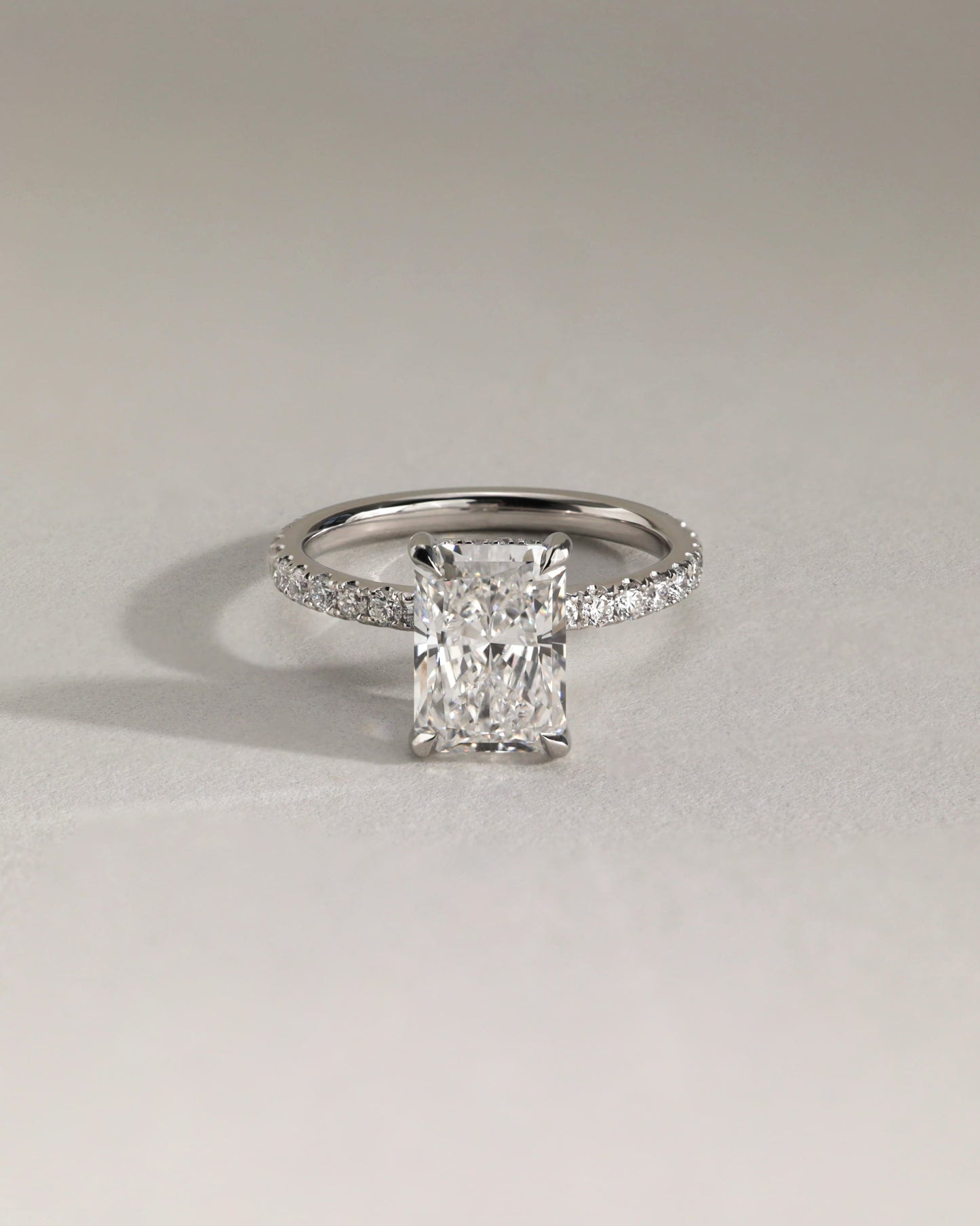 Thea - Radiant Claw Solitaire with Hidden Halo and Pave Band Engagement Ring - Rose Gold