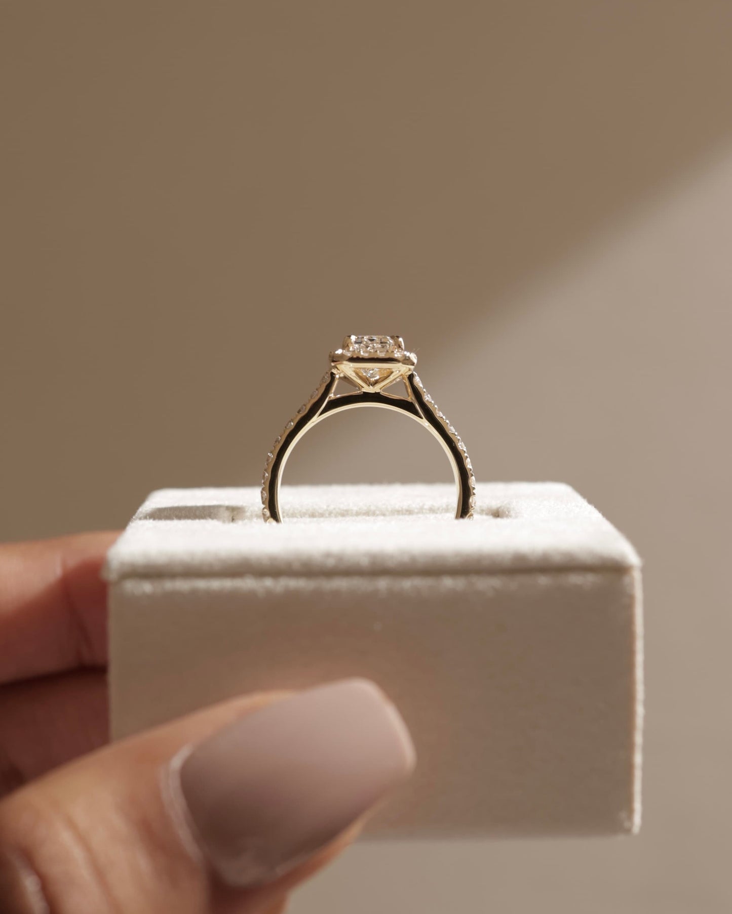 Vanessa - Emerald Claw Solitaire with Halo and Pave Band and Cathedral High Setting Engagement Ring - Platinum