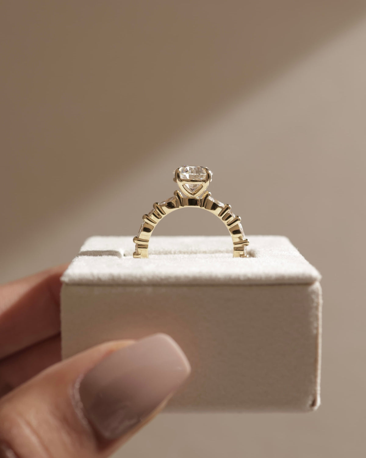 Zade - Round Claw Solitaire with Marquise and Round Accent Stones Engagement Ring - Rose Two-Tone