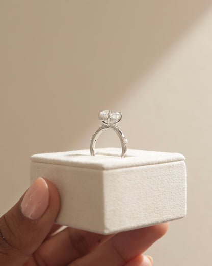 Elise - Oval Claw Solitaire with 6 Spaced Round Accent Stones and Hidden Halo Engagement Ring - Rose Two-Tone