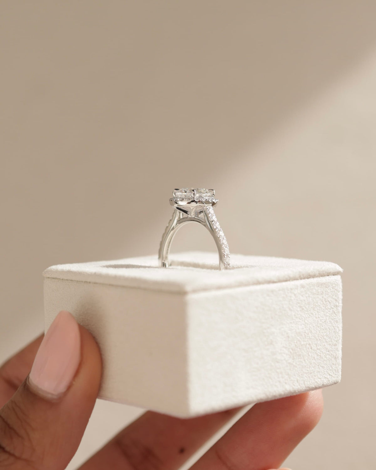 Leah - Round Claw Solitaire with Halo and Pave Band and Cathedral High Setting Engagement Ring - Yellow Gold
