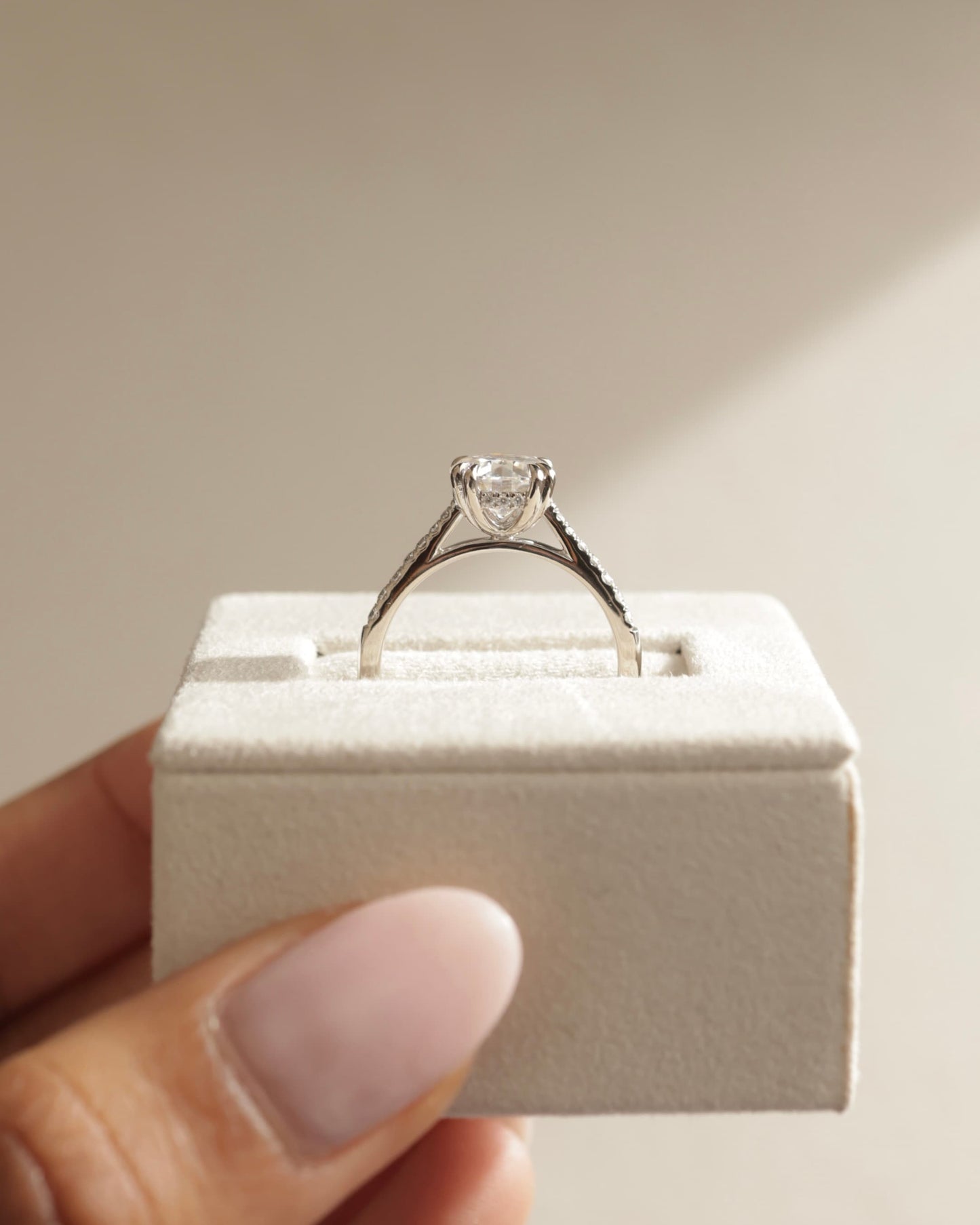 Amelia - Round Double Claw Solitaire with Hidden Halo, Tapered Pave Band and Cathedral High Setting Engagement Ring - Yellow Two-Tone