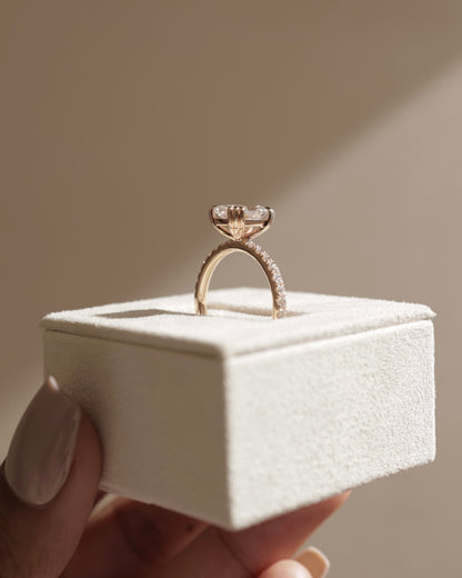 Mandy - Elongated Cushion Triple Claw Solitaire with Pave Band Engagement Ring - Rose Two-Tone