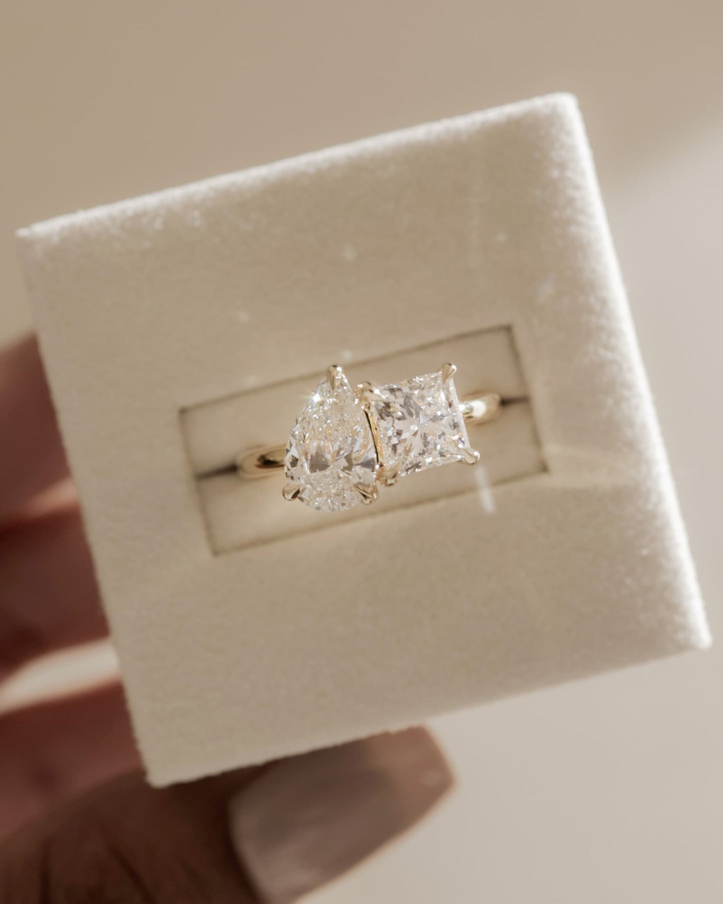 Svea - Pear and Princess Claw Toi et Moi Engagement Ring - Rose Two-Tone
