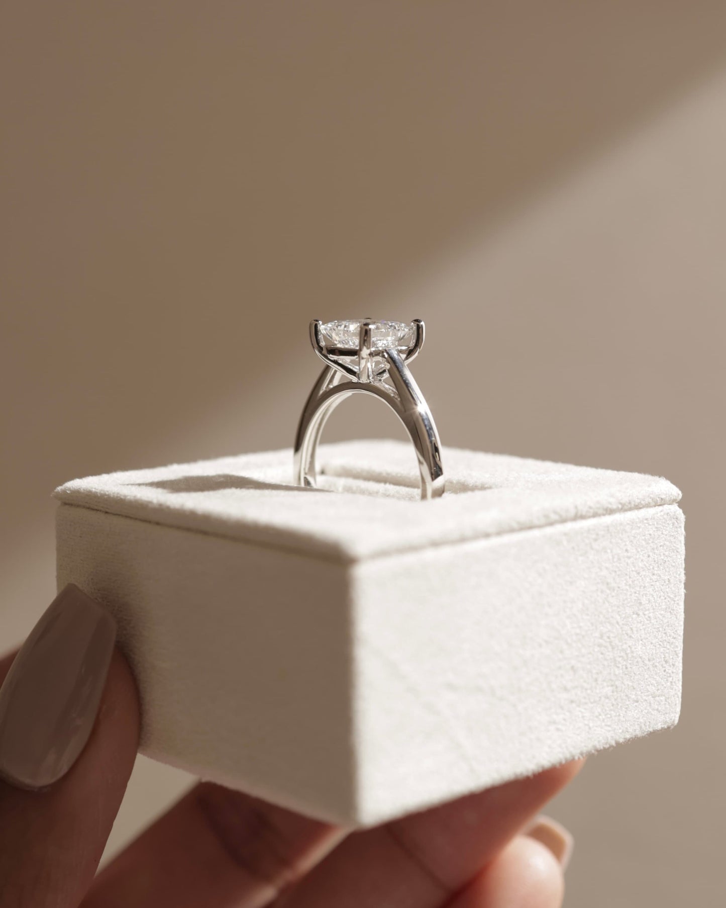 Lilith - Princess Claw Solitaire with Flat Band and Cathedral High Setting Engagement Ring - Platinum