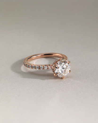 Amanda - Round Claw Solitaire with Wrap Around Hidden Halo and Pave Band Engagement Ring - Platinum - platinum - Lara Jewels