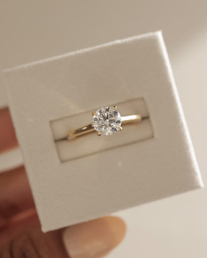 Bonnie - Round Claw Solitaire with Hidden Halo and Cathedral High Setting Engagement Ring - White Gold
