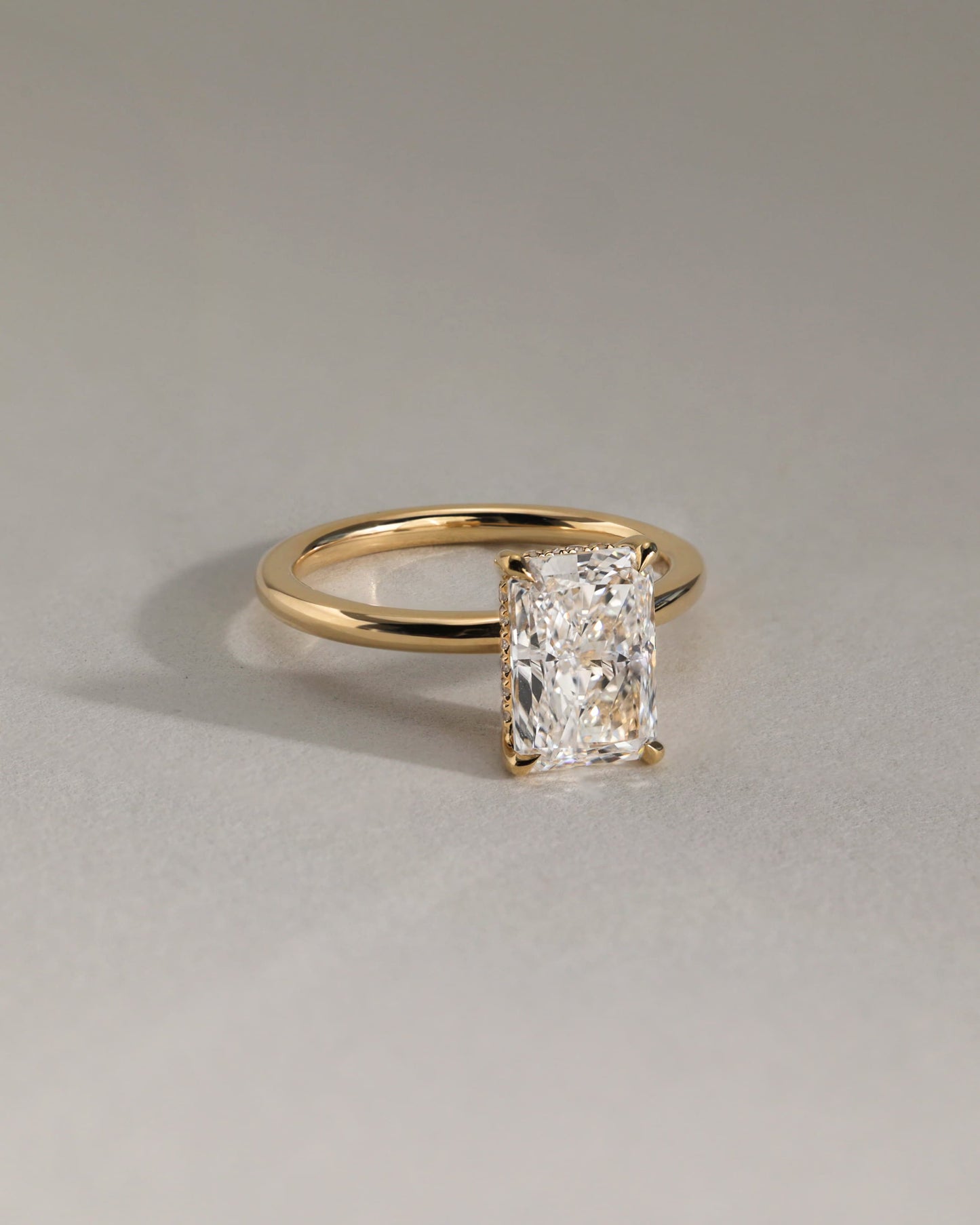 Carly - Radiant Claw Solitaire with Hidden Halo Engagement Ring - Yellow Gold