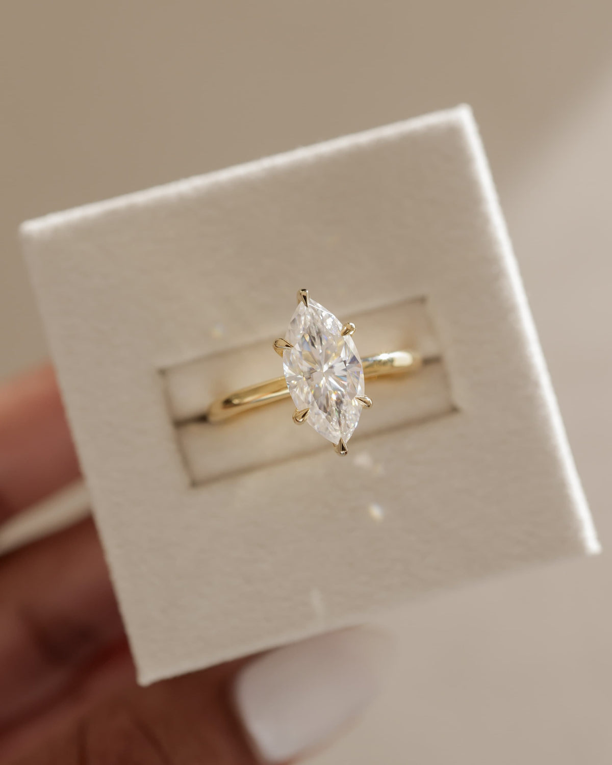Stephanie - Marquise Claw Solitaire Engagement Ring - Yellow Two-Tone