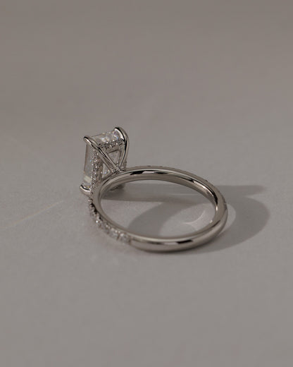Gwyneth - Emerald Claw Solitaire with Hidden Halo and Pave Band Engagement Ring - Platinum