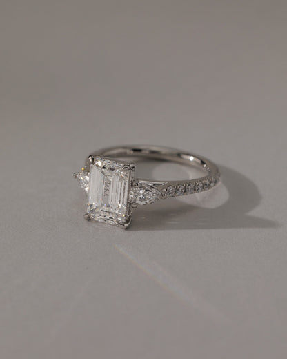 Autumn - Emerald Claw Trilogy with Pear Side Stones and Pave Band Engagement Ring - Platinum