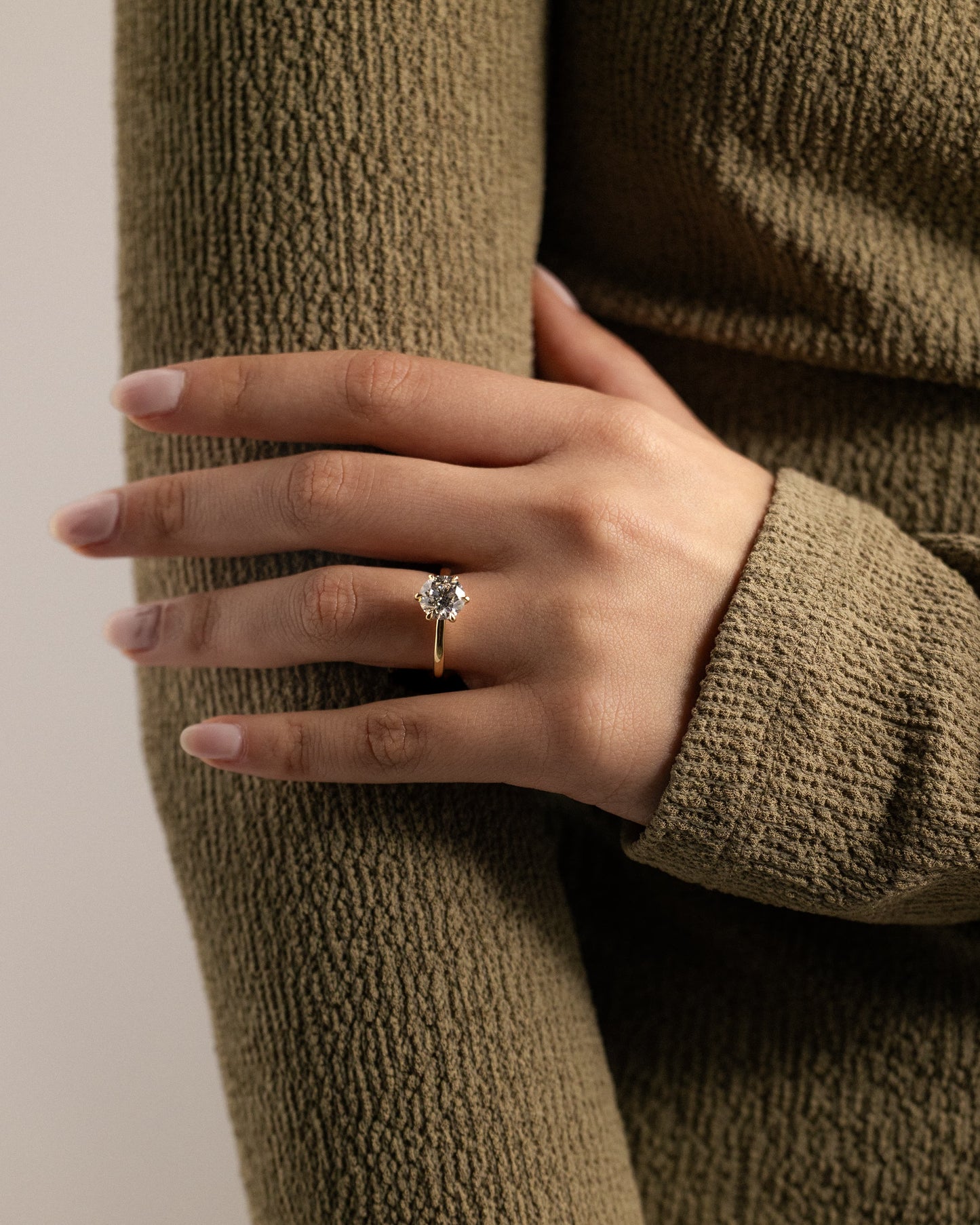 Daniela - Round Claw Solitaire with Solid Cathedral High Setting Engagement Ring - Yellow Gold
