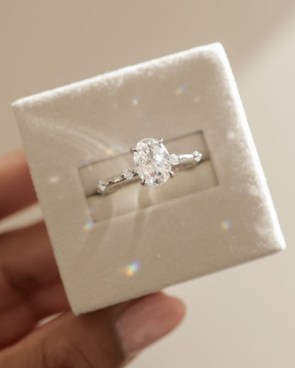 Elise - Oval Claw Solitaire with 6 Spaced Round Accent Stones and Hidden Halo Engagement Ring - Rose Gold