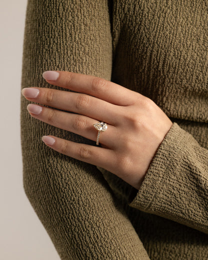 Jordanna - Pear Claw Solitaire with Wrap Around Hidden Halo and Pave Band Engagement Ring - Rose Two-Tone