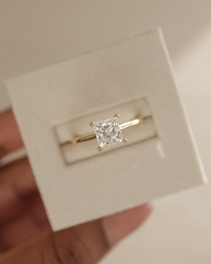 Natalie - Princess Claw Solitaire with Hidden Halo and Cathedral High Setting Engagement Ring - Rose Gold