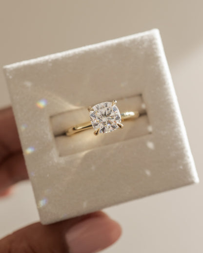 Rosie - Cushion Claw Solitaire with Hidden Halo Engagement Ring - Yellow Gold