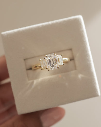 Silvana - Emerald Claw Trilogy with Emerald Side Stones and Low Setting Engagement Ring - Rose Two-Tone